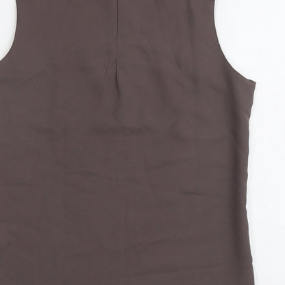 Rare Womens Brown Polyester Basic Tank Size S Round Neck