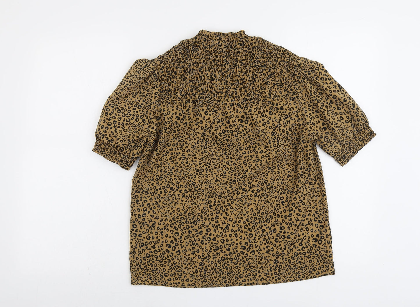 &et Womens Brown Animal Print Polyester Basic Blouse Size 8 Mock Neck - Leopard Pattern