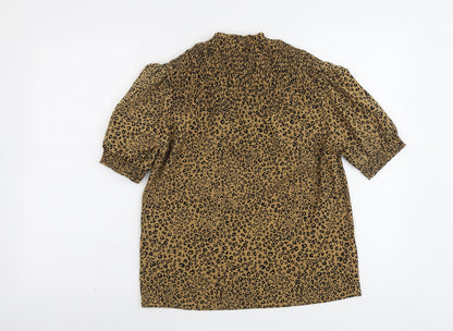 &et Womens Brown Animal Print Polyester Basic Blouse Size 8 Mock Neck - Leopard Pattern
