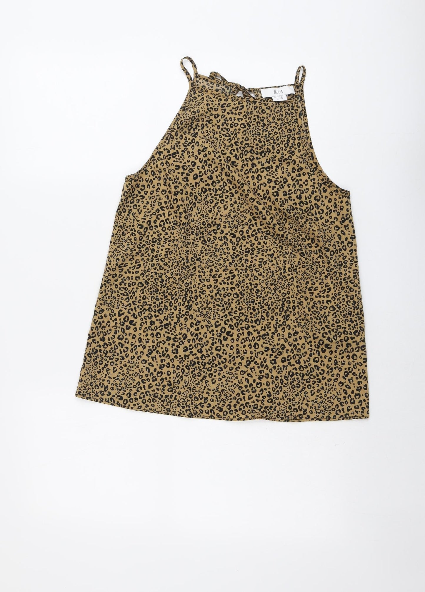 &et Womens Brown Animal Print Polyester Basic Tank Size 8 Round Neck - Leopard Pattern