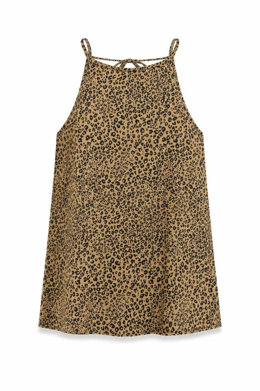 &et Womens Brown Animal Print Polyester Basic Tank Size 8 Round Neck - Leopard Pattern