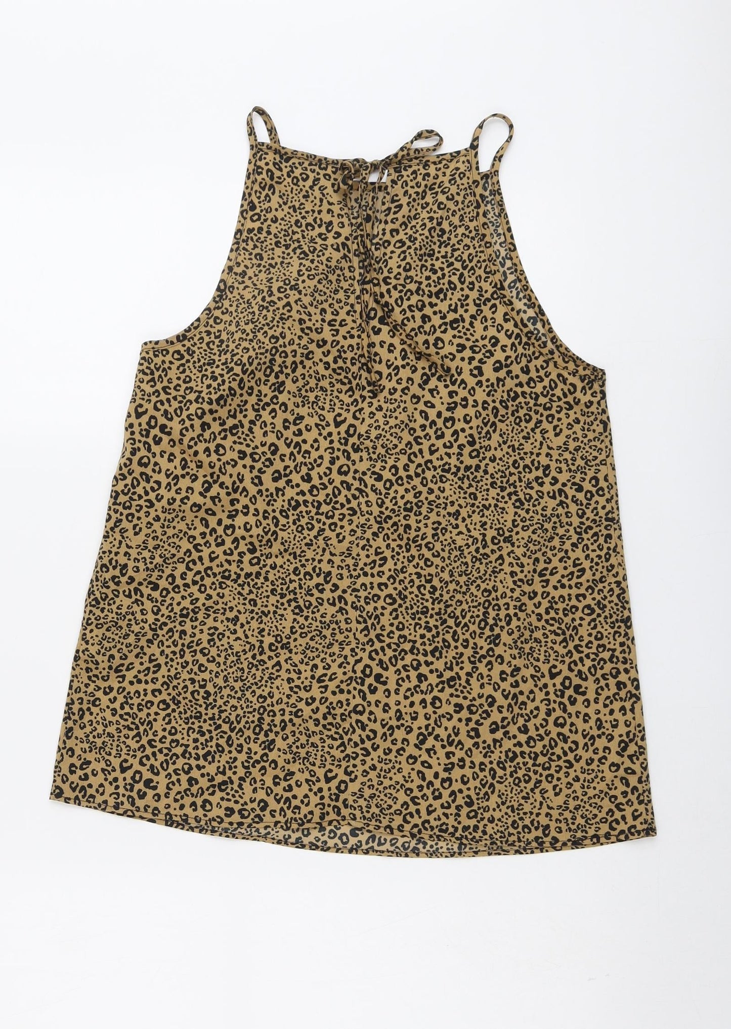 &et Womens Brown Animal Print Polyester Basic Tank Size 8 Round Neck - Leopard Pattern