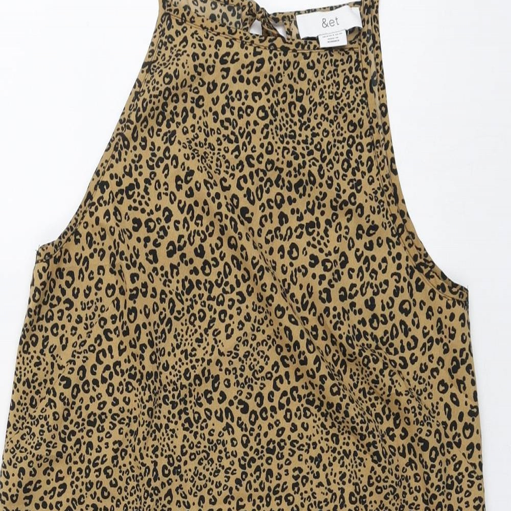 &et Womens Brown Animal Print Polyester Basic Tank Size 8 Round Neck - Leopard Pattern