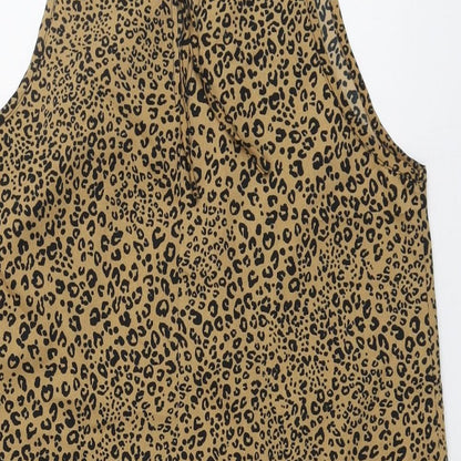 &et Womens Brown Animal Print Polyester Basic Tank Size 8 Round Neck - Leopard Pattern