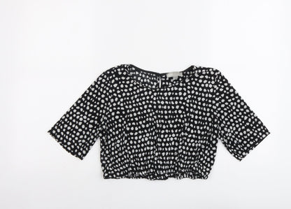 ASOS Womens Black Geometric Polyester Cropped T-Shirt Size 12 Round Neck