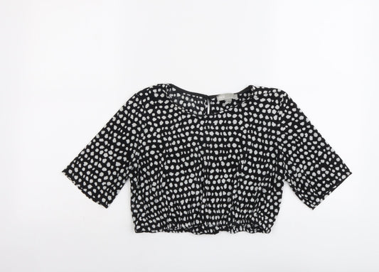 ASOS Womens Black Geometric Polyester Cropped T-Shirt Size 12 Round Neck