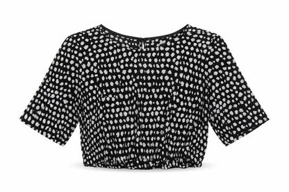 ASOS Womens Black Geometric Polyester Cropped T-Shirt Size 12 Round Neck