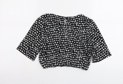 ASOS Womens Black Geometric Polyester Cropped T-Shirt Size 12 Round Neck