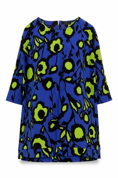 Zuppe Womens Blue Geometric Polyester A-Line Size 4 Boat Neck Zip