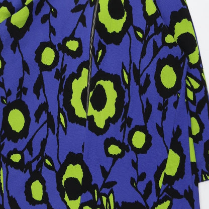 Zuppe Womens Blue Geometric Polyester A-Line Size 4 Boat Neck Zip