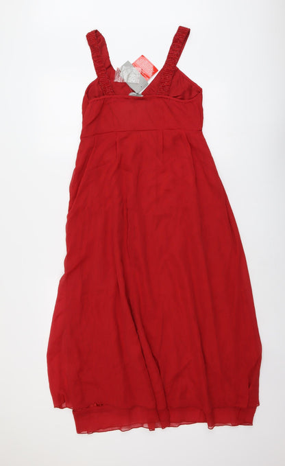 South Womens Red Polyester A-Line Size 8 V-Neck Pullover