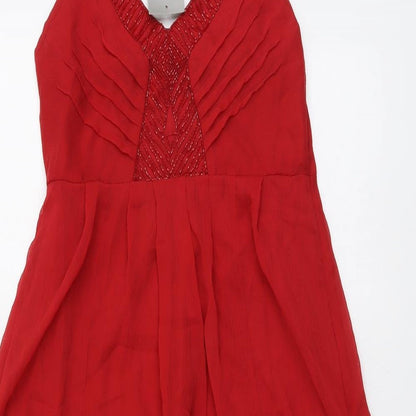 South Womens Red Polyester A-Line Size 8 V-Neck Pullover
