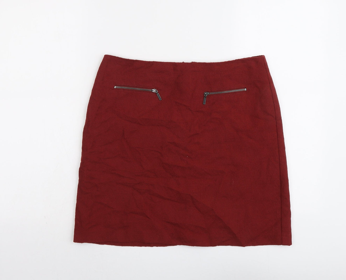 Marks and Spencer Womens Red Cotton A-Line Skirt Size 10 Zip