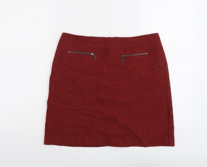 Marks and Spencer Womens Red Cotton A-Line Skirt Size 10 Zip