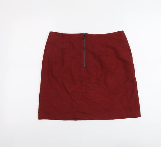 Marks and Spencer Womens Red Cotton A-Line Skirt Size 10 Zip