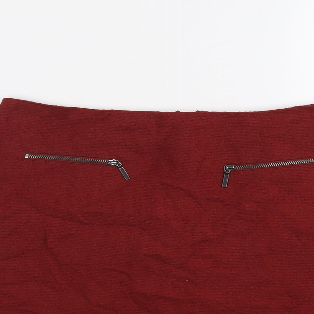 Marks and Spencer Womens Red Cotton A-Line Skirt Size 10 Zip