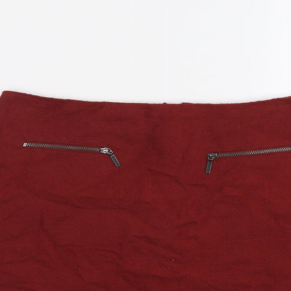 Marks and Spencer Womens Red Cotton A-Line Skirt Size 10 Zip
