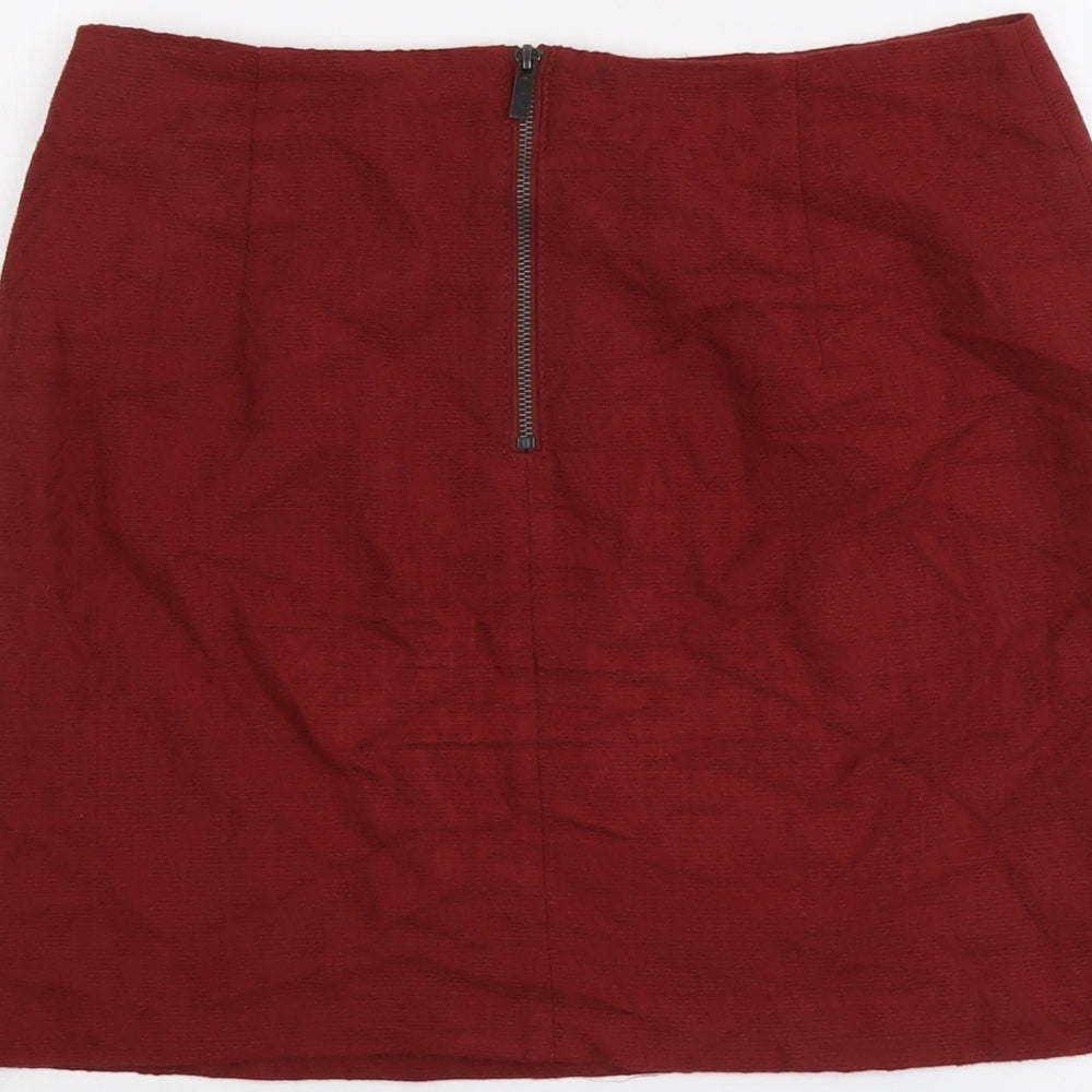 Marks and Spencer Womens Red Cotton A-Line Skirt Size 10 Zip