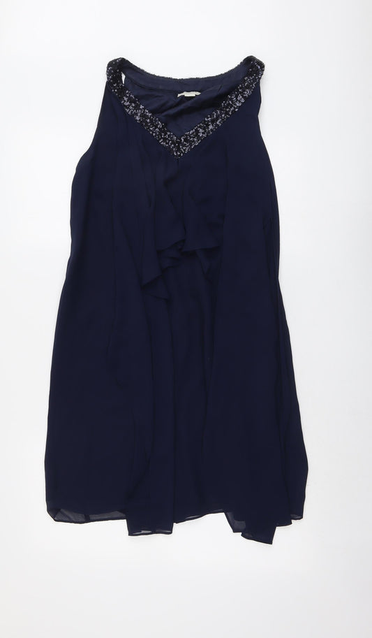 Monsoon Womens Blue Polyester A-Line Size 8 V-Neck Pullover