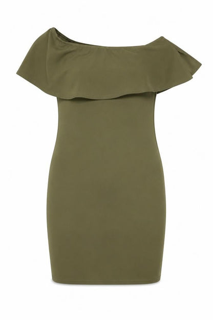 PRETTYLITTLETHING Womens Green Polyester Bodycon Size 10 Off the Shoulder Pullover