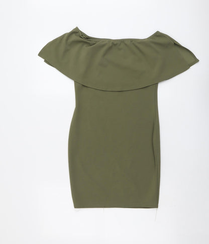 PRETTYLITTLETHING Womens Green Polyester Bodycon Size 10 Off the Shoulder Pullover