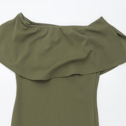 PRETTYLITTLETHING Womens Green Polyester Bodycon Size 10 Off the Shoulder Pullover