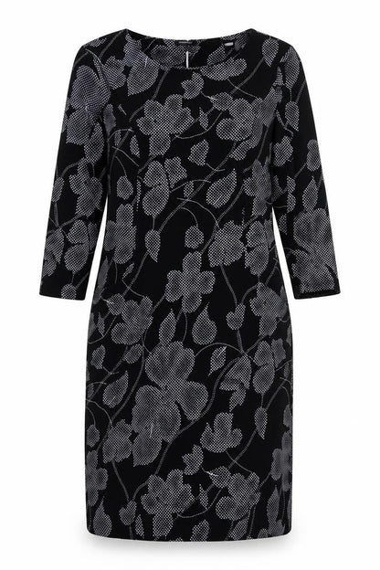 Roman Womens Black Floral Polyester Sheath Size 10 Boat Neck Pullover