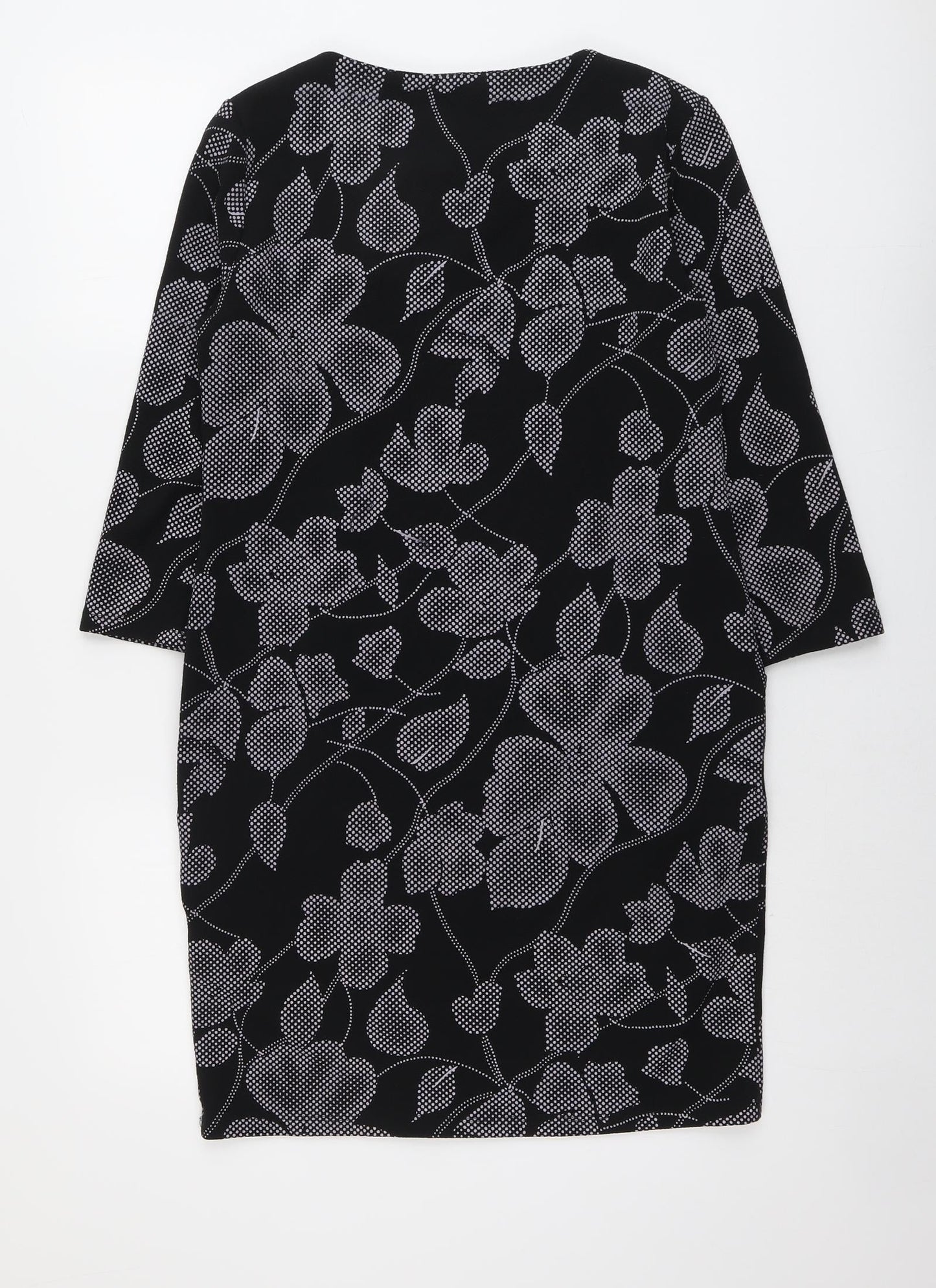 Roman Womens Black Floral Polyester Sheath Size 10 Boat Neck Pullover