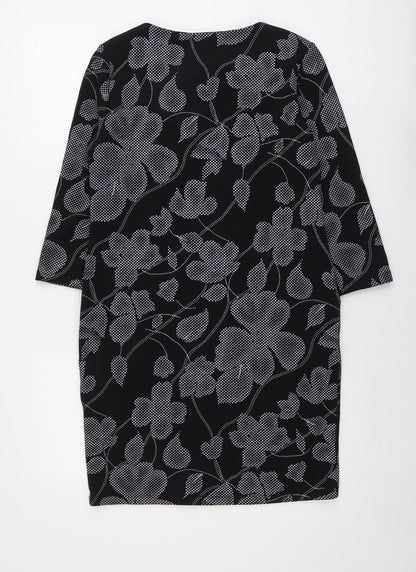 Roman Womens Black Floral Polyester Sheath Size 10 Boat Neck Pullover