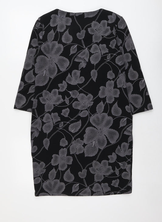 Roman Womens Black Floral Polyester Sheath Size 10 Boat Neck Pullover