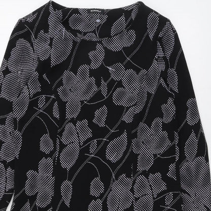 Roman Womens Black Floral Polyester Sheath Size 10 Boat Neck Pullover
