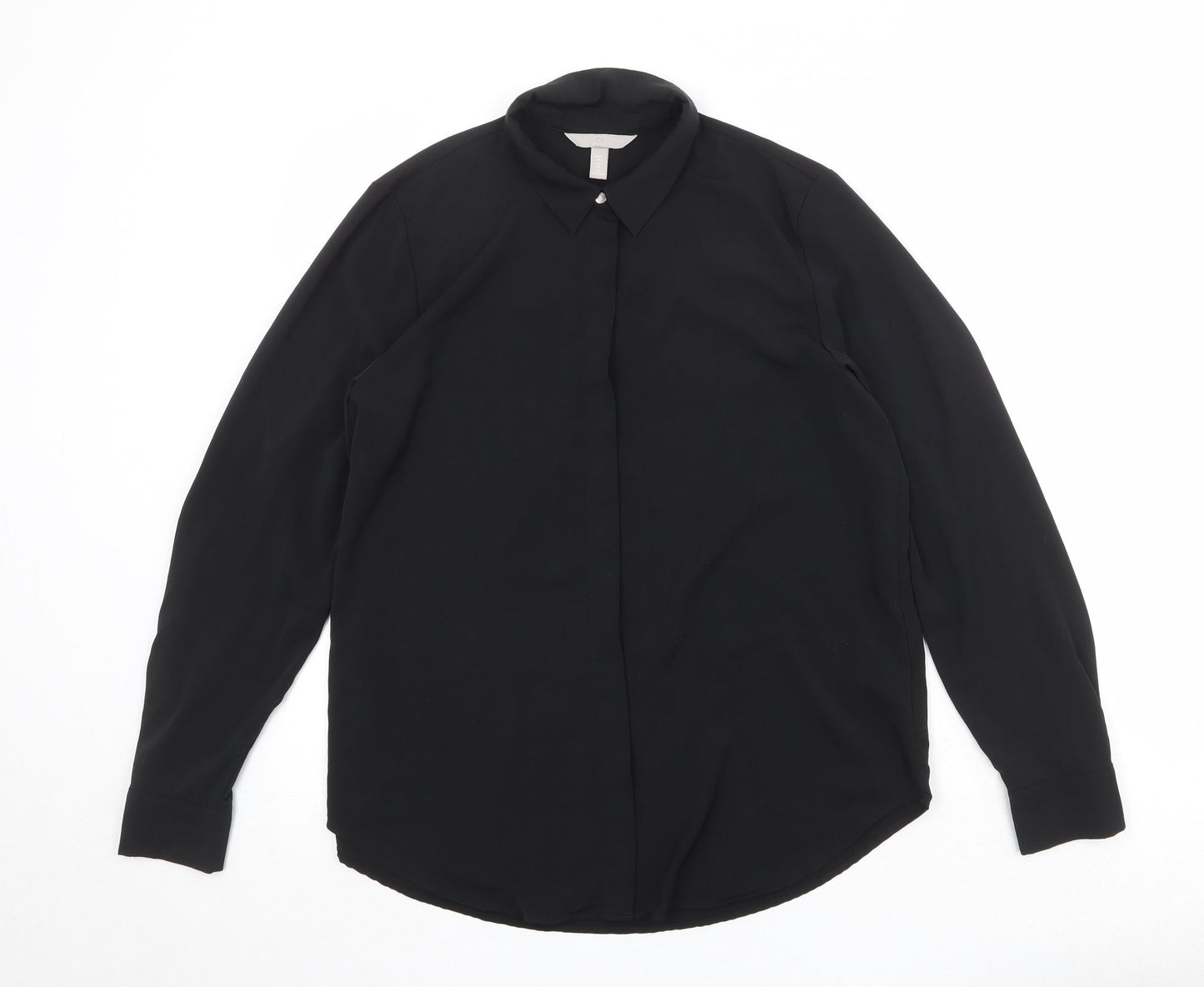 Womens UK Size 10 H&M Black Basic Button-Up
