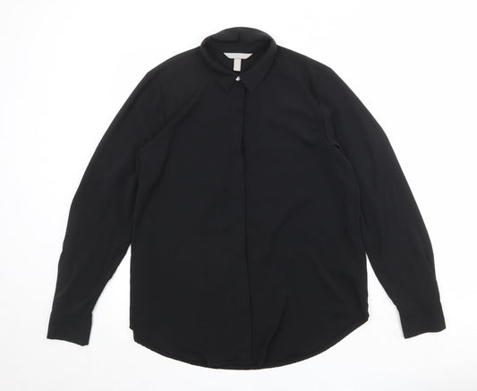 Womens UK Size 10 H&M Black Basic Button-Up