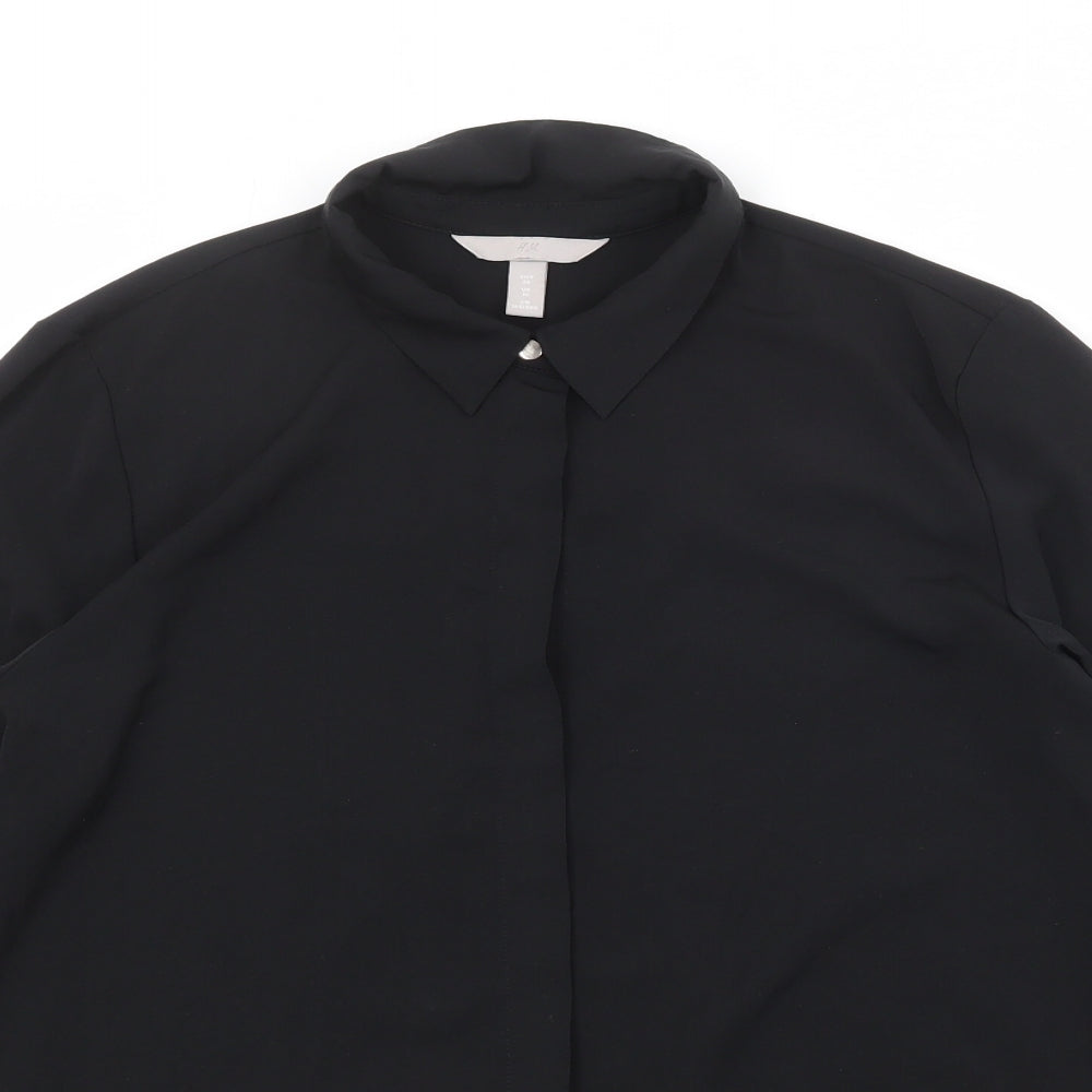 Womens UK Size 10 H&M Black Basic Button-Up