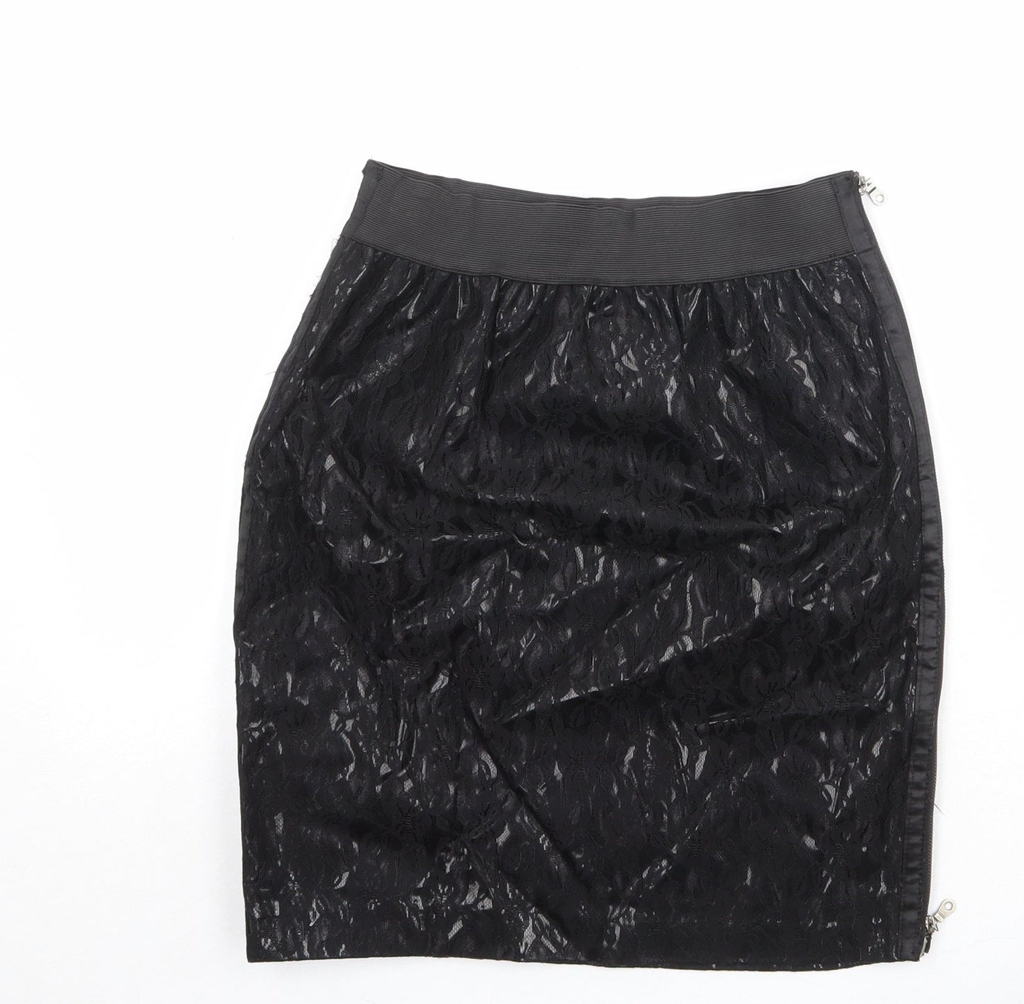 Machima Womens Black Geometric Polyurethane A-Line Skirt Size 27 in Zip