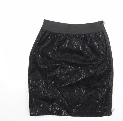 Machima Womens Black Geometric Polyurethane A-Line Skirt Size 27 in Zip
