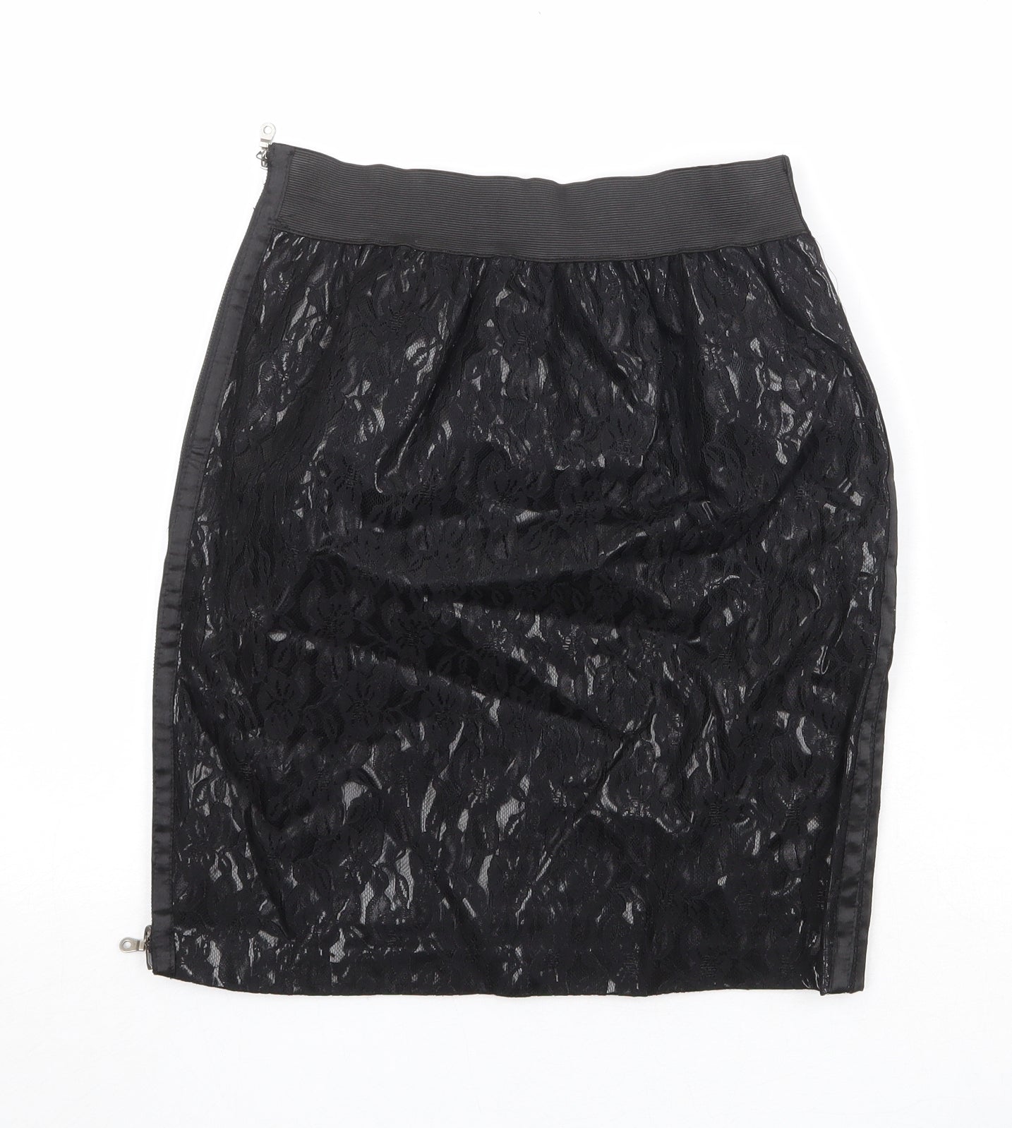 Machima Womens Black Geometric Polyurethane A-Line Skirt Size 27 in Zip