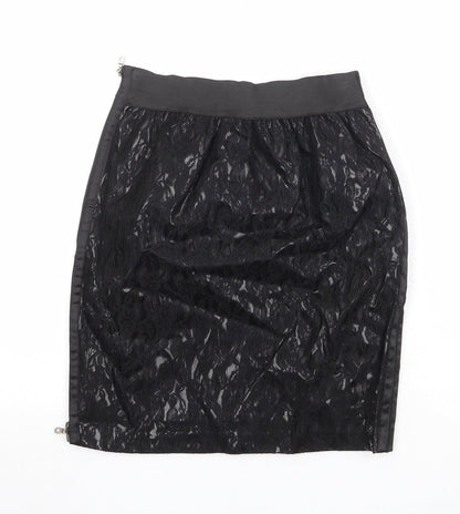 Machima Womens Black Geometric Polyurethane A-Line Skirt Size 27 in Zip