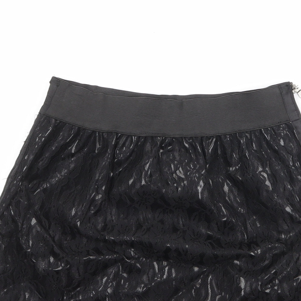 Machima Womens Black Geometric Polyurethane A-Line Skirt Size 27 in Zip