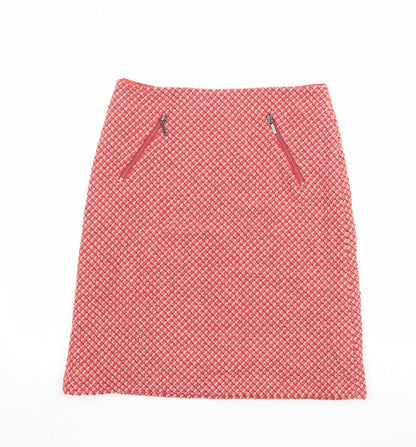 Marks and Spencer Womens Red Geometric Wool A-Line Skirt Size 8 Zip