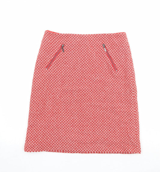 Marks and Spencer Womens Red Geometric Wool A-Line Skirt Size 8 Zip