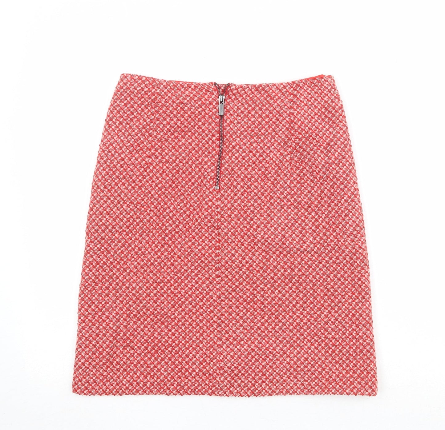 Marks and Spencer Womens Red Geometric Wool A-Line Skirt Size 8 Zip