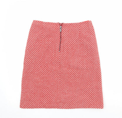 Marks and Spencer Womens Red Geometric Wool A-Line Skirt Size 8 Zip