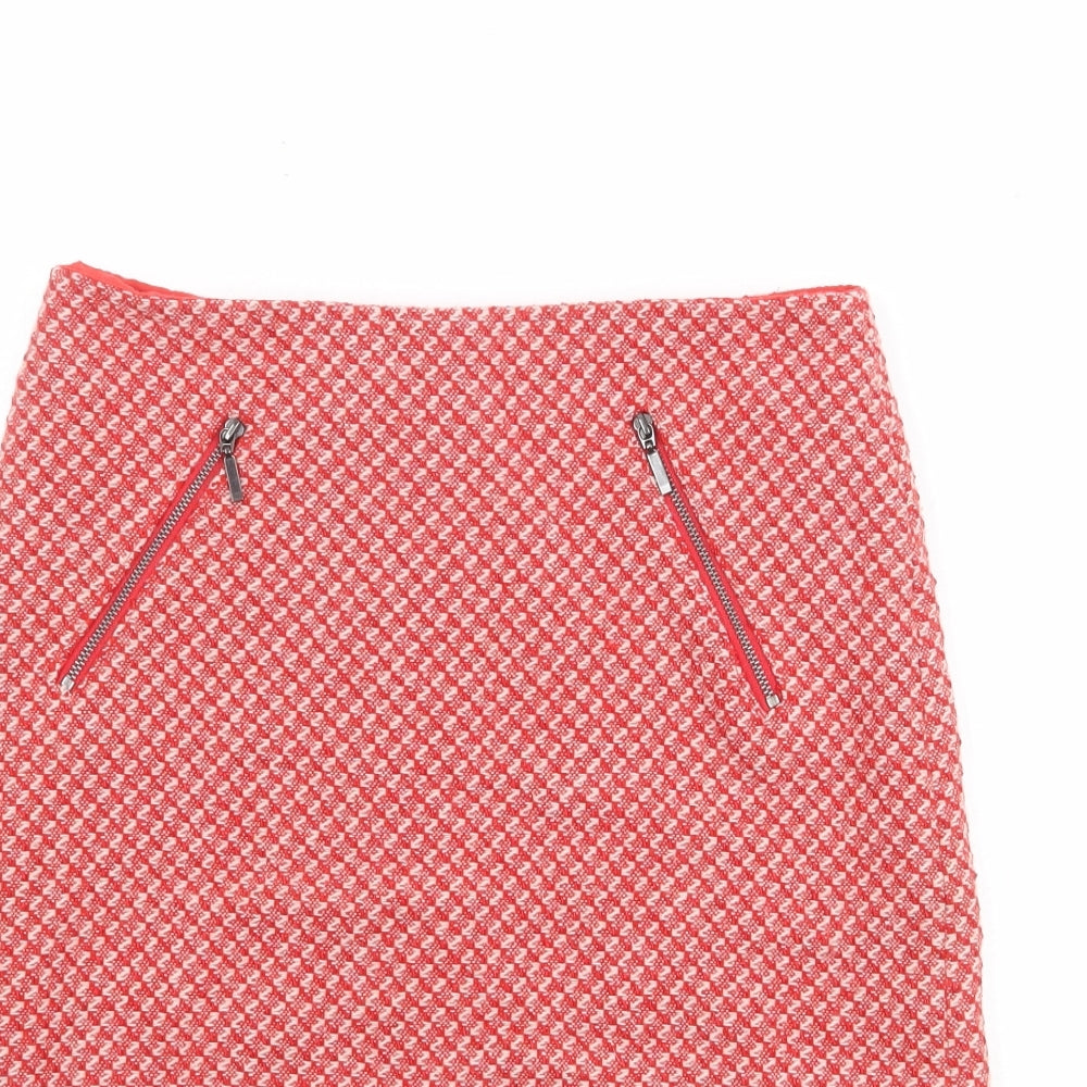 Marks and Spencer Womens Red Geometric Wool A-Line Skirt Size 8 Zip