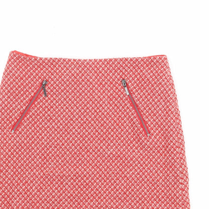 Marks and Spencer Womens Red Geometric Wool A-Line Skirt Size 8 Zip