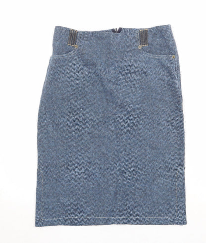 Mango Womens Blue Herringbone Polyester A-Line Skirt Size 10 Zip