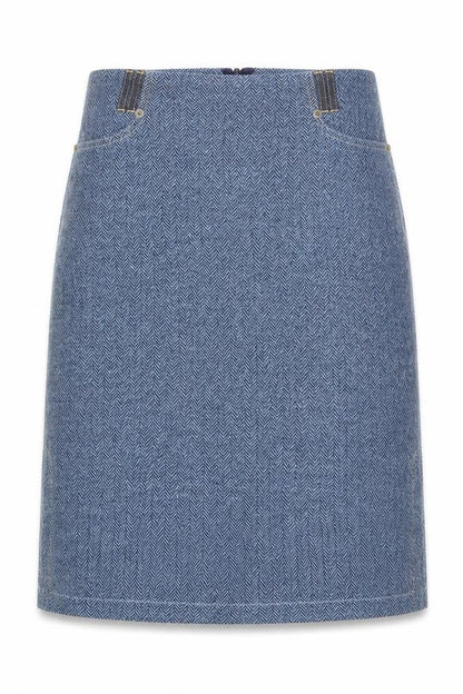 Mango Womens Blue Herringbone Polyester A-Line Skirt Size 10 Zip