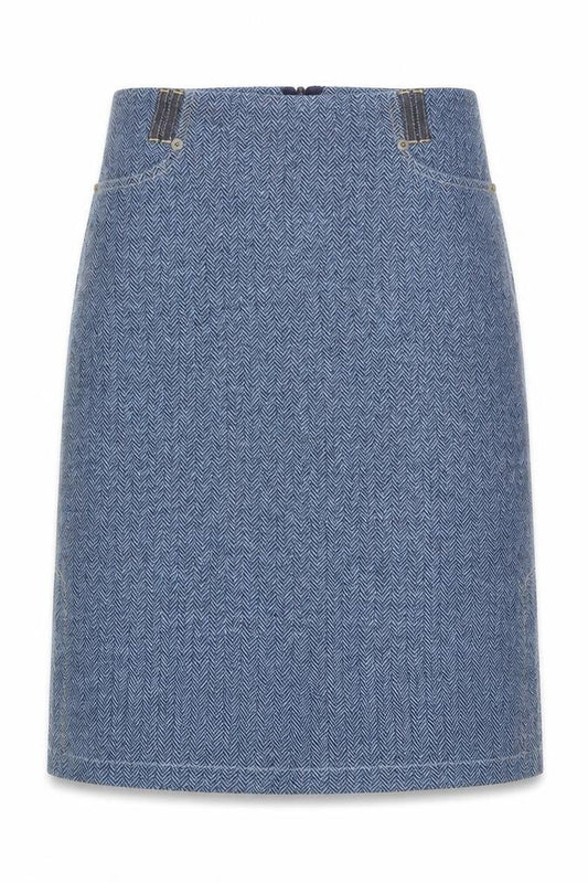 Mango Womens Blue Herringbone Polyester A-Line Skirt Size 10 Zip