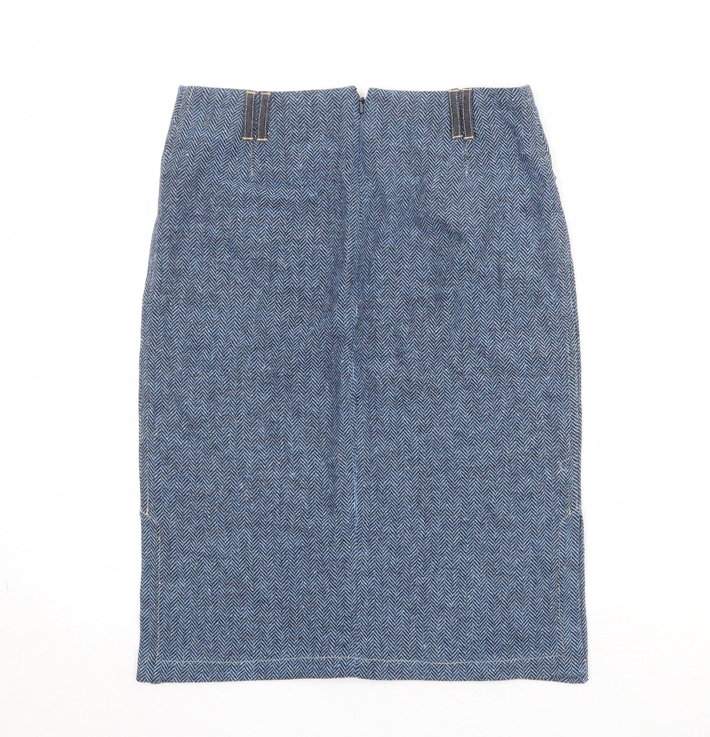 Mango Womens Blue Herringbone Polyester A-Line Skirt Size 10 Zip