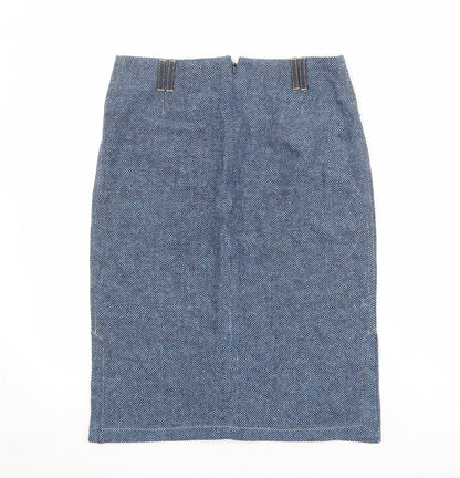 Mango Womens Blue Herringbone Polyester A-Line Skirt Size 10 Zip